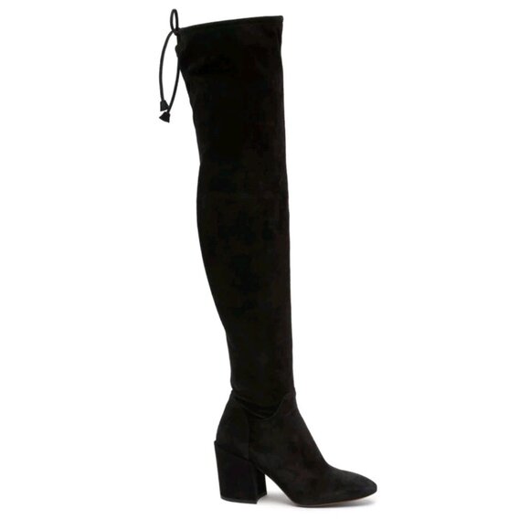 Aquatalia Women’s 6 Black Suede Over The Knee Boots Made in Italy Block Heel Tie - Picture 16 of 16